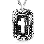 Stainless Steel Black CZ Cross Dog Tag Mens Pendant Necklace