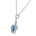 925 Sterling Silver White CZ Blue Turquoise-Tone Simulated Opal Turtle Pendant Necklace