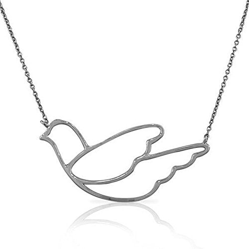 925 Sterling Silver Large Dove Bird Polished Womens Pendant Necklace