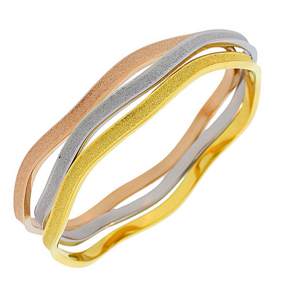 Stainless Steel Gold-Tone Glitter Stackable Three Bangle Bracelets Set