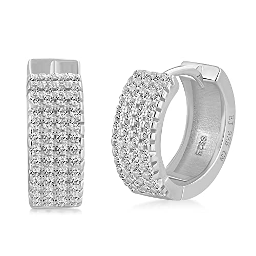 925 Sterling Silver Huggie Hoop Earrings Cubic Zirconia