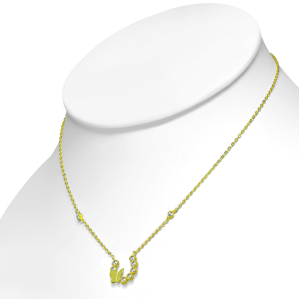925 Sterling Silver Bezel-Set CZ Horseshoe Butterfly Pendant Necklace, 17"