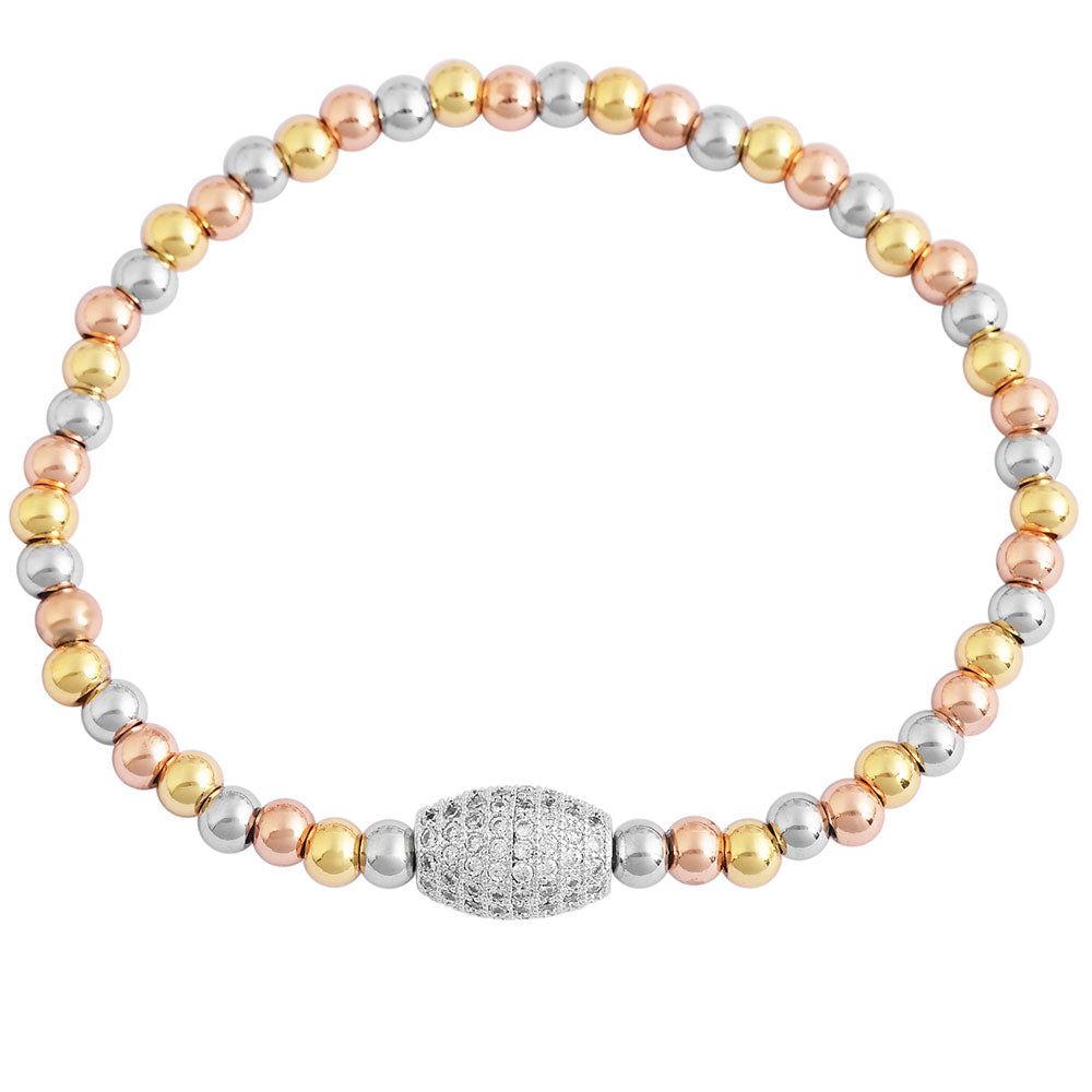 My Daily Styles Stainless Steel Beaded Stretch Bracelet with Crystal Accent Barrel, Elastic Band