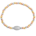 My Daily Styles Stainless Steel Beaded Stretch Bracelet with Crystal Accent Barrel, Elastic Band