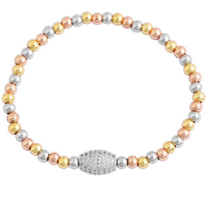 My Daily Styles Stainless Steel Beaded Stretch Bracelet with Crystal Accent Barrel, Elastic Band