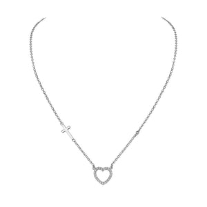 925 Sterling Silver Love Heart Cross Charm White Pendant Necklace