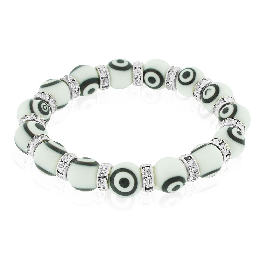 Fashion Alloy White Black Creal CZ Evil Eye Protection Stretch Bracelet