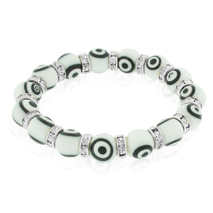 Fashion Alloy White Black Creal CZ Evil Eye Protection Stretch Bracelet