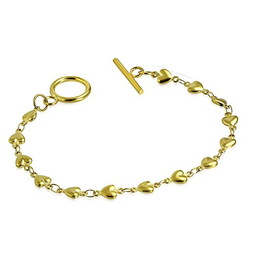 Stainless Steel Silver-Tone Gold-Tone Love Heart Toggle Clasp Link Chain Bracelet