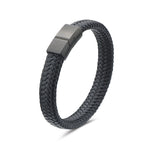 My Daily Styles Mens Black Genuine Leather Bracelet with Stainless Steel Magnetic Lock 8"