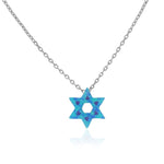 925 Sterling Silver Simulated Blue Opal Jewish Star of David Pendant Necklace