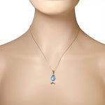 925 Sterling Silver CZ Blue Turquoise-Tone Fish Marine Simulated Opal Pendant Necklace