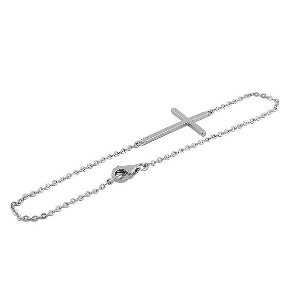 925 Sterling Silver Sideways Religious Cross Chain Pendant Necklace Bracelet Set