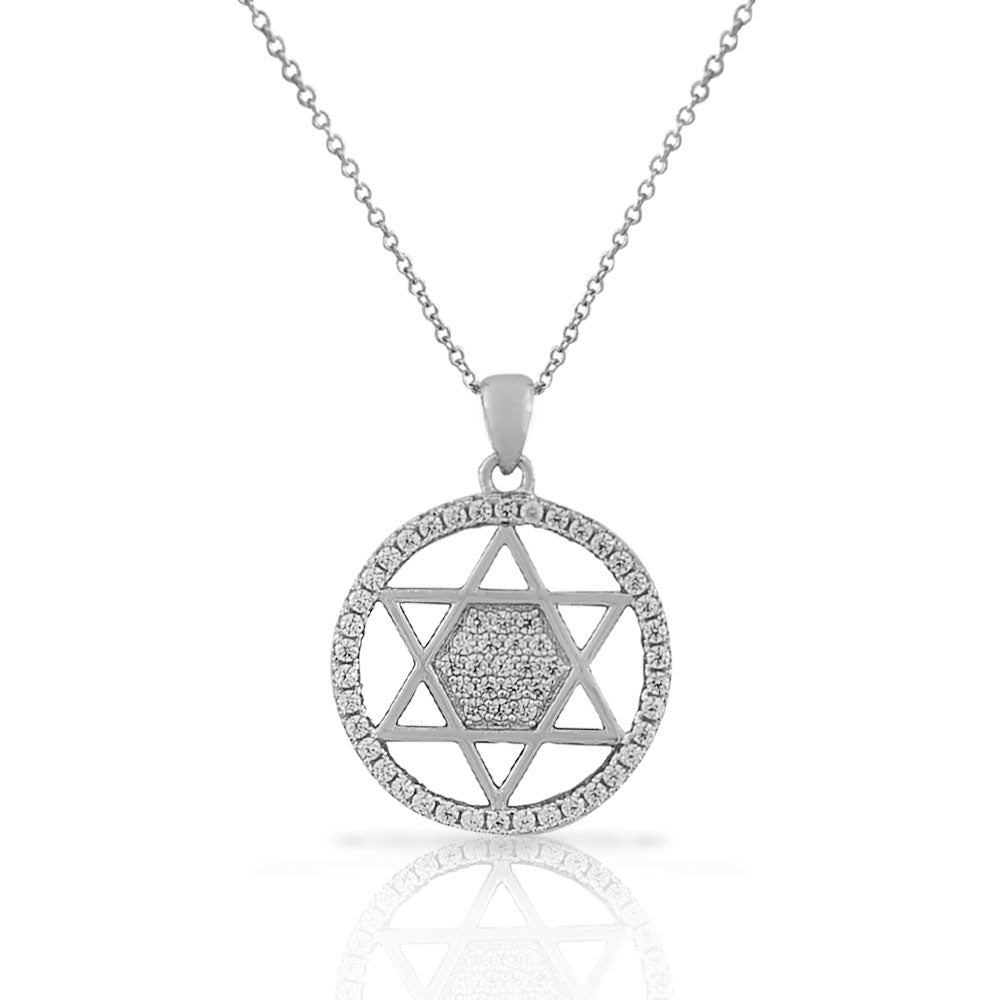 Sterling Silver Jewish Star of David White CZ Womens Pendant Necklace
