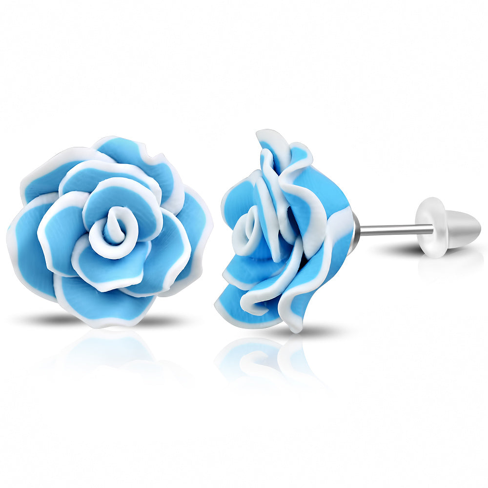 Blue Tipped Rose Studs