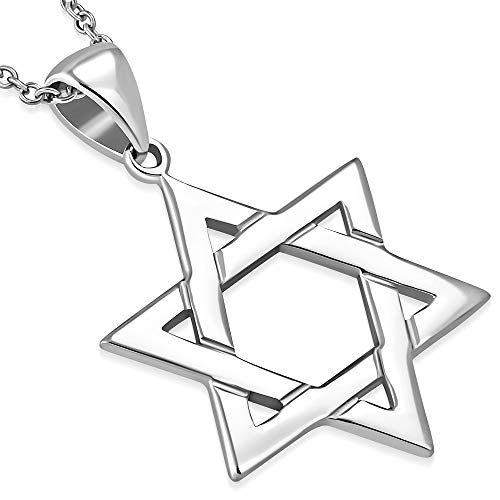 Sterling Silver Classic Simple Unisex Jewish Star of David Pendant Necklace