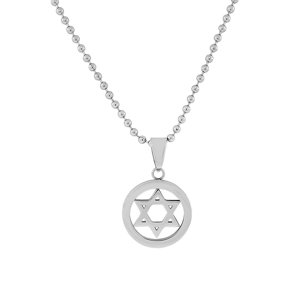 Stainless Steel Silver-Tone Classic Jewish Star of David Mens Boys Pendant Necklace