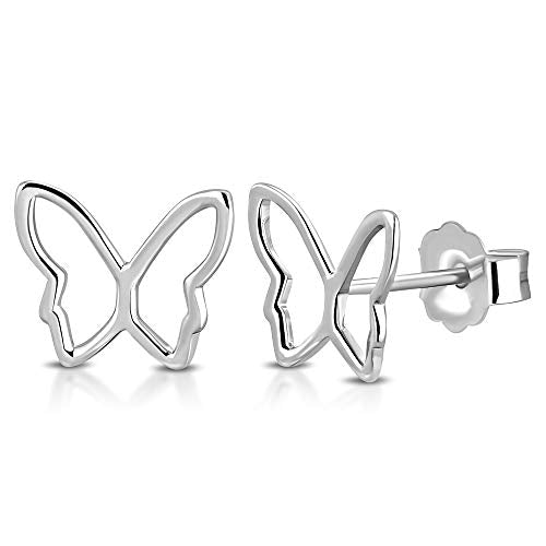 925 Sterling Silver Butterfly Charm Stud Earrings, 0.4"