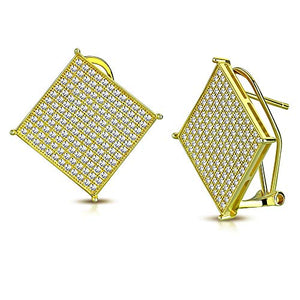 925 Sterling Silver Yellow Gold-Tone Diamond-Shape CZ Large Statement Stud Earrings