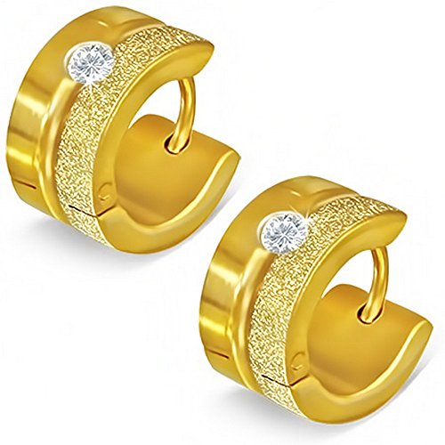 Stainless Steel Silver-Tone Yellow Gold-Tone Glitter White CZ Womens Hoop Huggie Earrings