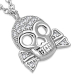 925 Sterling Silver Crossbones Skull White Clear CZ Pendant Necklace