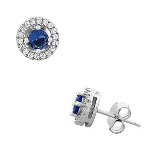 925 Sterling Silver Round Royal Blue White CZ Stud Earrings