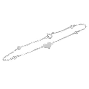 925 Sterling Silver Yellow Gold-Tone White CZ Love Heart Womens Girls Link Chain Bracelet