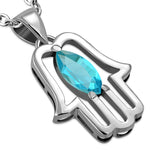 Pear Stone Hamsa Necklace Pendant Sterling Silver Cubic Zirconia