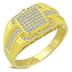 My Daily Styles 925 Sterling Silver Men's Yellow Gold-Tone Micro Pave White CZ Stone Signet Style Ring with Band Detail