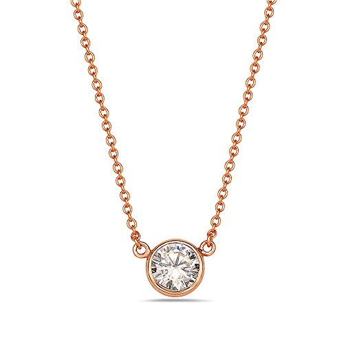 Rose Gold Bezel Cubic Zirconia Solitaire Necklace Pendant Sterling Silver