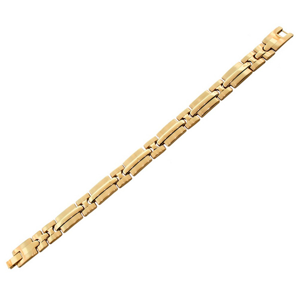 Stainless Steel Yellow Gold-Tone Polished Matte Men's Link Chain Bracelet