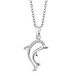 925 Sterling Silver White Clear CZ Dolphin Pendant Necklace