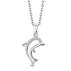 925 Sterling Silver White Clear CZ Dolphin Pendant Necklace
