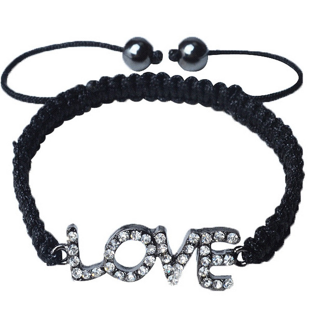 White CZ Chrome Silver-Tone Adjustable Beaded Love Charm Bracelet