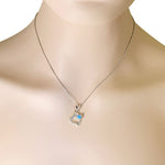 925 Sterling Silver Blue Turquoise-Tone Simulated Opal Love Heart Pendant Necklace