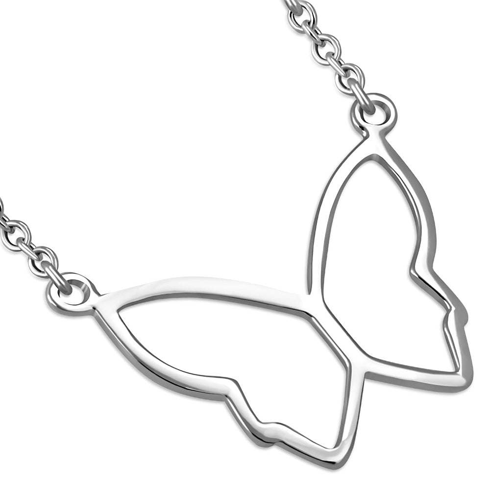 925 Sterling Silver Butterfly Charm Pendant Necklace, 18"