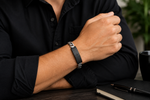 Stainless Steel Black Silver-Tone Religious Cross English Lord's Prayer Men's Bracelet