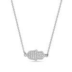 925 Sterling Silver Sideways Hamsa White CZ Pendant Necklace