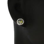 925 Sterling Silver Green White Round CZ Stud Girls Earrings