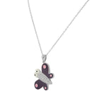 925 Sterling Silver Purple Pink Enamel White CZ Butterfly Pendant Necklace