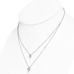 Stainless Steel Silver-Tone Double Chain White CZ Religious Cross Necklace