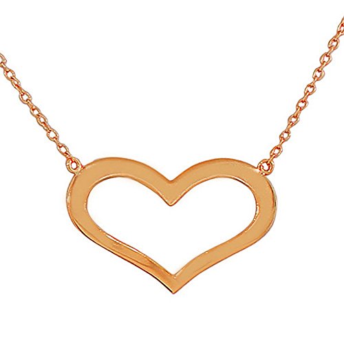 925 Sterling Silver Rose Gold-Tone Open Love Heart Polished Classic Pendant Necklace