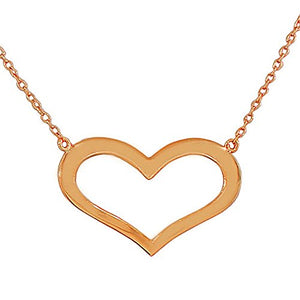 925 Sterling Silver Rose Gold-Tone Open Love Heart Polished Classic Pendant Necklace