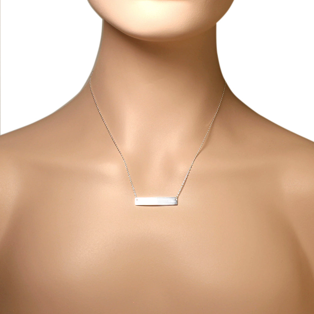 925 Sterling Silver Polished Sideways Bar Pendant Necklace 1.25"
