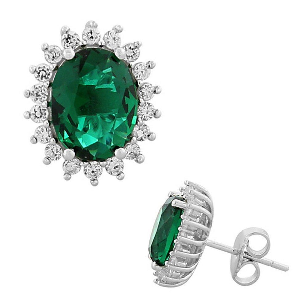 925 Sterling Silver Multicolor White CZ Oval Womens Stud Earrings