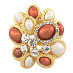 My Daily Styles Fashion Alloy Yellow Gold-Tone Brown White Simulated Pearls Clear CZ Cocktail Ring