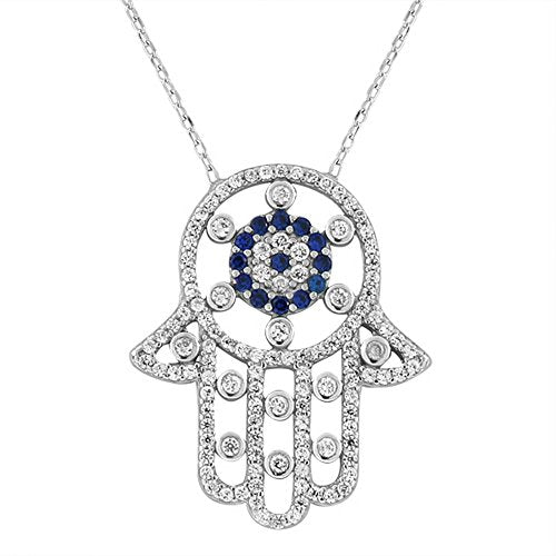 Rose Gold Cubic Zirconia Sophisticated Hamsa Necklace Pendant Sterling Silver