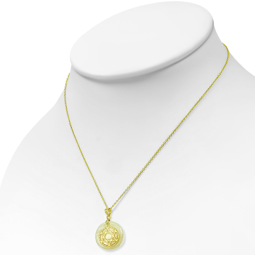 925 Sterling Silver Yellow Gold-Tone Simulated Mother-of-Pearl Star of David Pendant Necklace