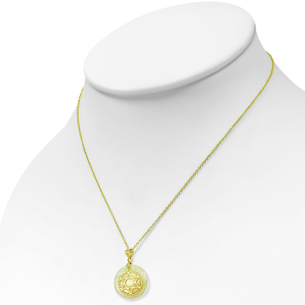925 Sterling Silver Yellow Gold-Tone Simulated Mother-of-Pearl Star of David Pendant Necklace