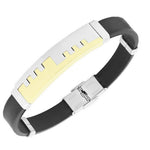 Stainless Steel Black Rubber Silicone Silver Gold-Tone City Skyline Mens Bracelet
